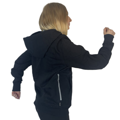 Hoodie Buddie™ Black Heavy Fleece Hoodie With Grey Zipper