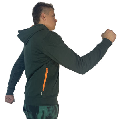 Hoodie Buddie™ Dark Green  Hoodie With Orange Zipper