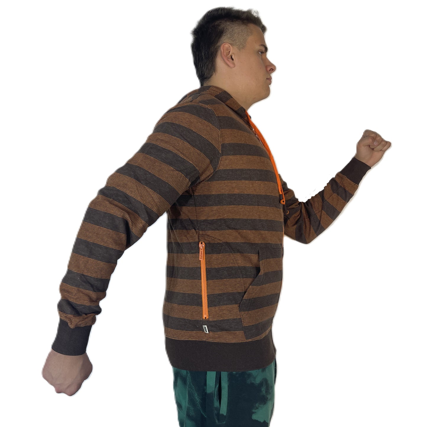 Hoodie Buddie™ Orange and Brown Striped ZIGGY Fleece Zipper