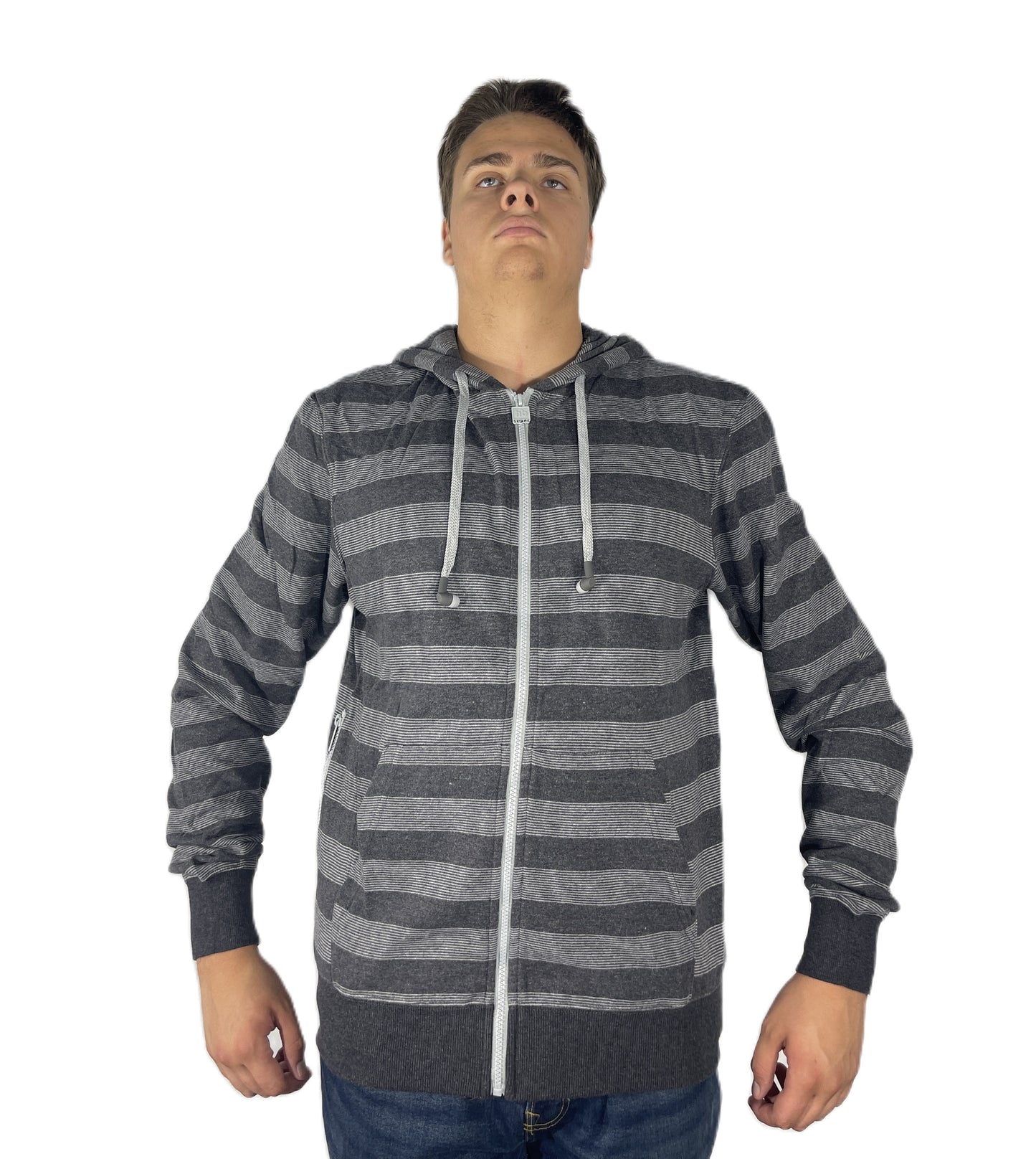 Hoodie Buddie™ Grey and Black Striped ZIGGY Fleece Zipper