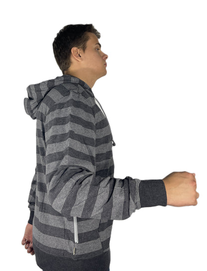 Hoodie Buddie™ Grey and Black Striped ZIGGY Fleece Zipper